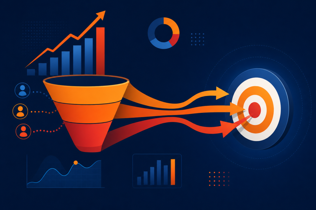 Lead generation funnel optimization growth illustration