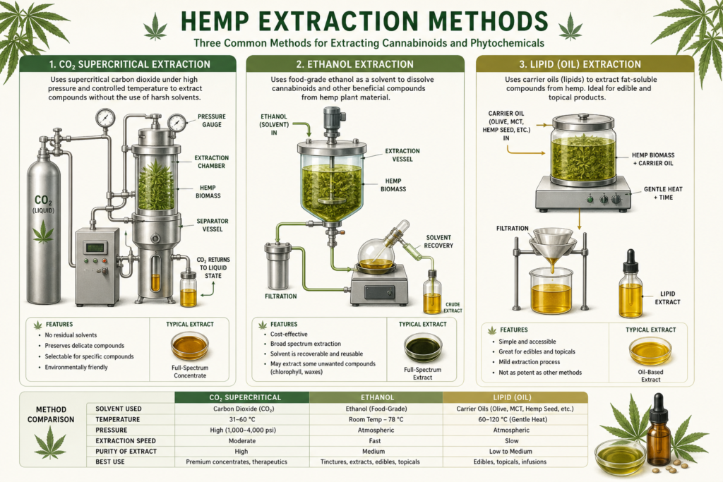 Hemp extraction methods CO2 ethanol lipid scientific diagram