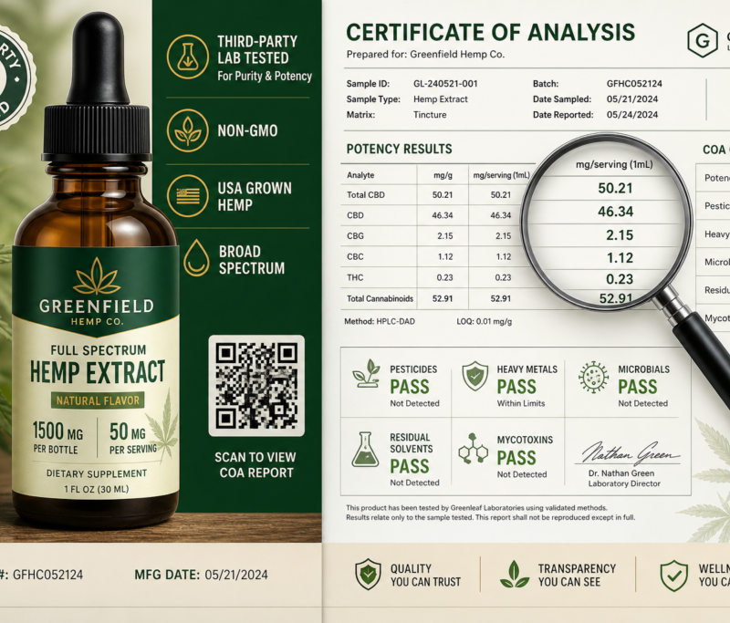 Hemp product label certificate of analysis COA verification