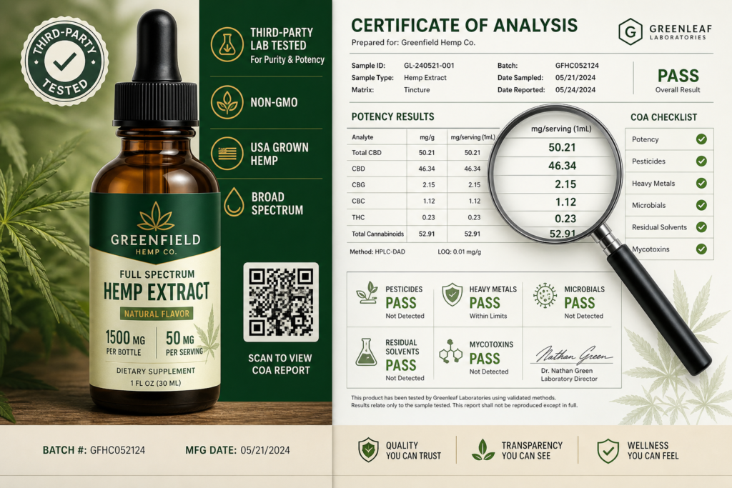 Hemp product label certificate of analysis COA verification